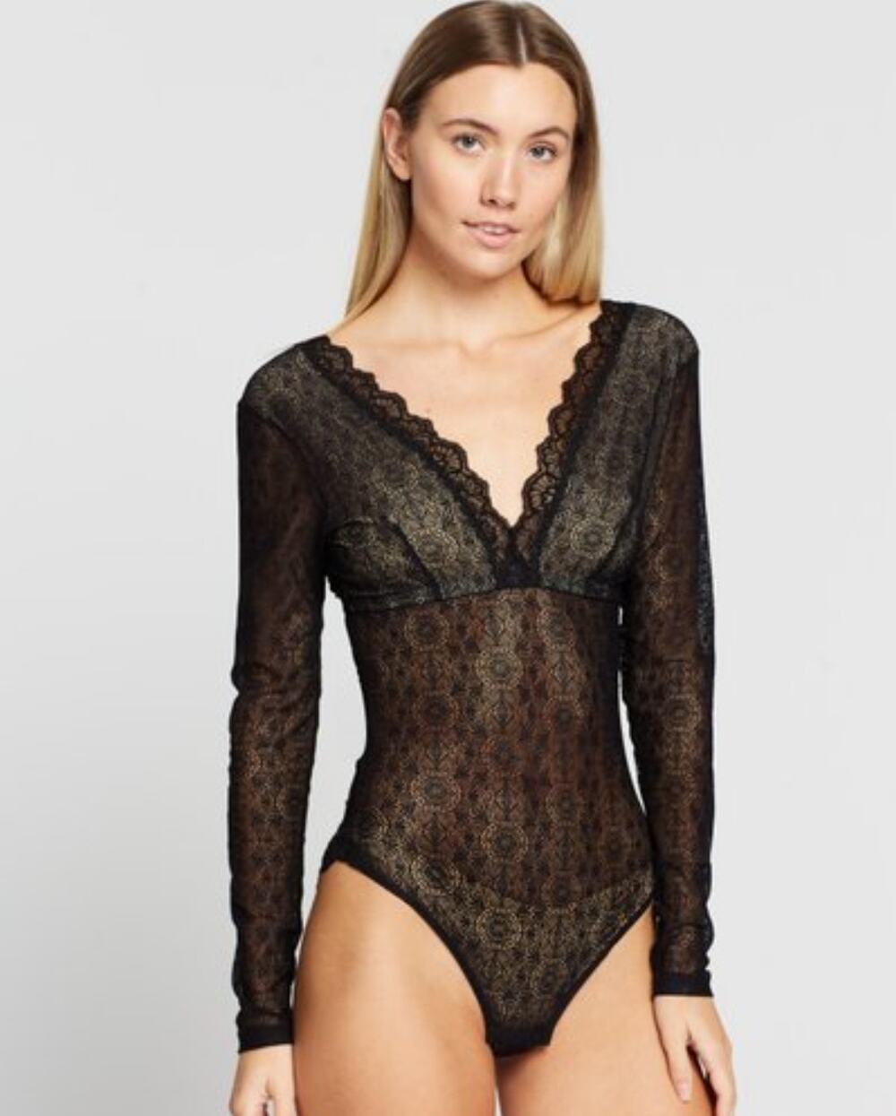 Underprotection XS Black Lace Long-Sleeve Bodysuit